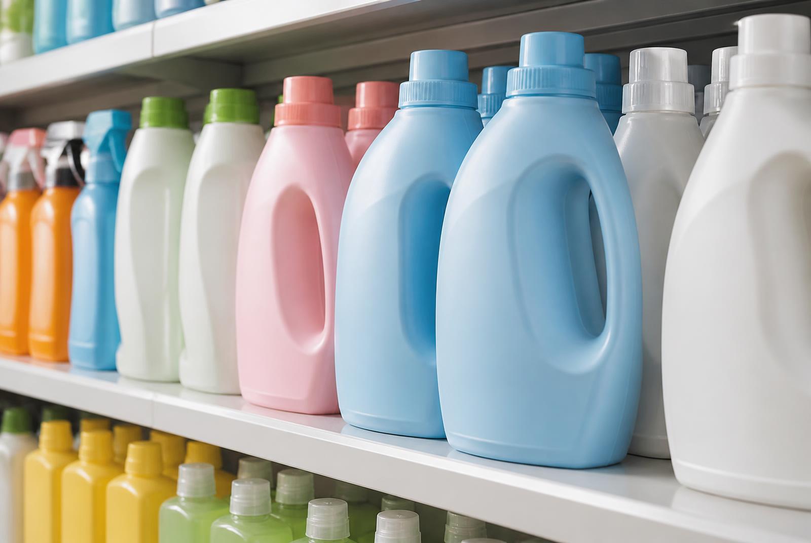 Produtos de limpeza organizados nas prateleiras da Piter Plus